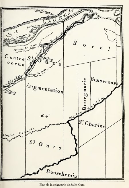 Carte des seigneuries de St-Denis, St-Charles, St-Ours, Sorel, Contrecoeur,Bonsecours et Bourgmarie